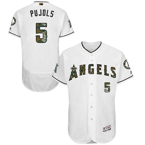 Angels of Anaheim #5 Albert Pujols White Flexbase Authentic Collection Memorial Day Stitched MLB Jersey